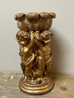 French 19th-Century Gilt-Bronze Figural Candles Stone Material, Gilt Paint, 1920