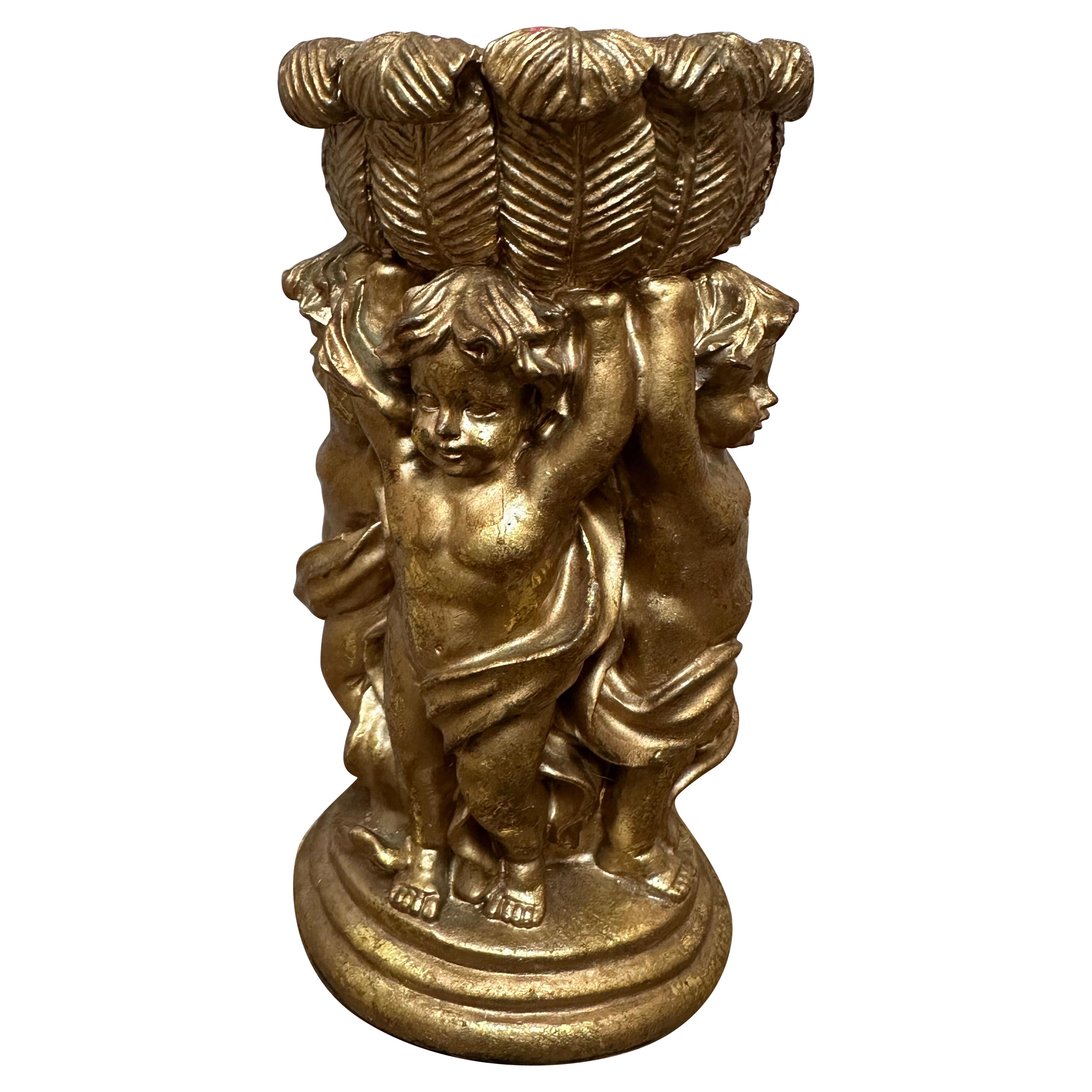 French 19th-Century Gilt-Bronze Figural Candles Stone Material, Gilt Paint, 1920 For Sale