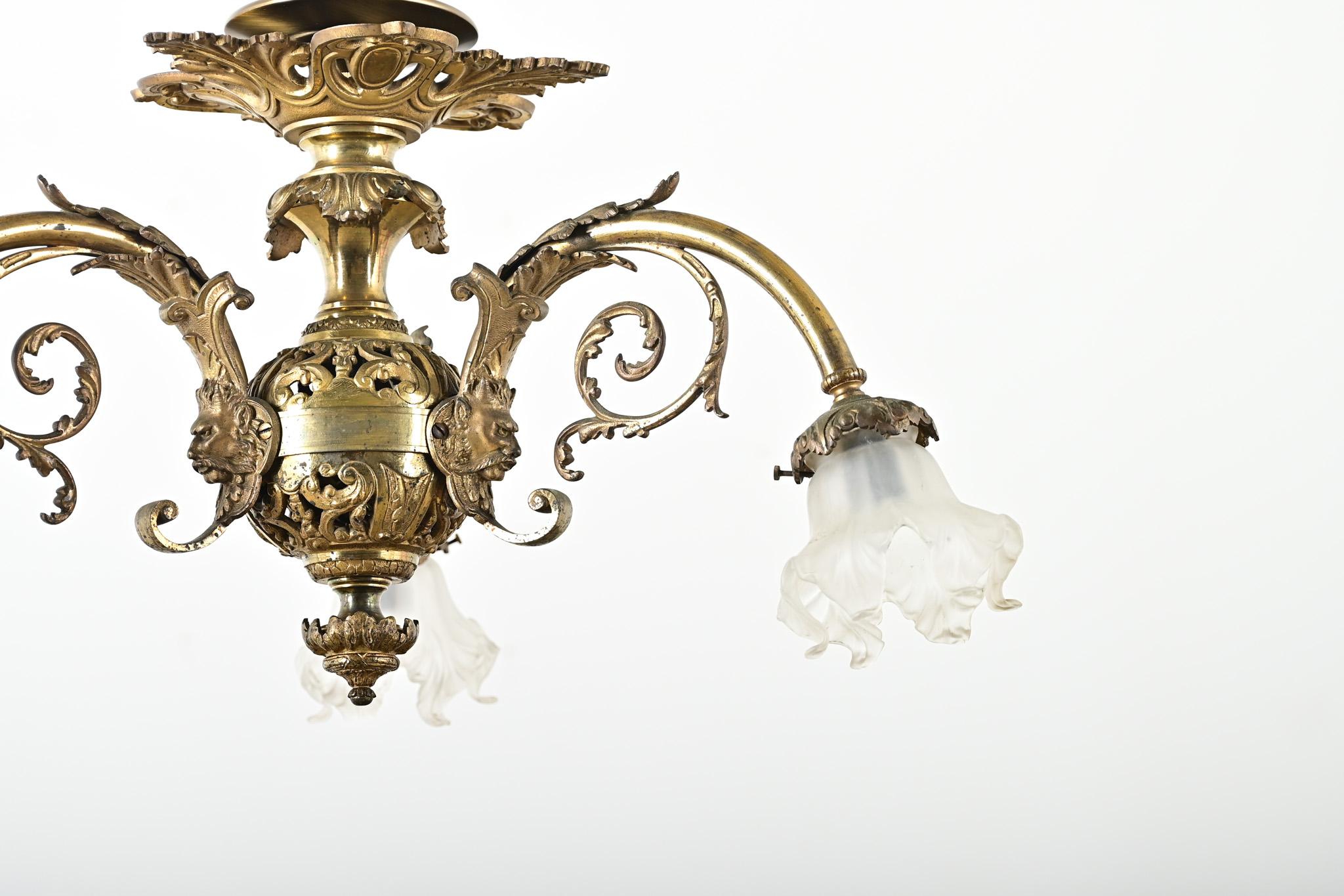 Belle Époque French 19th Century Gilt Bronze Flush Mount Light For Sale