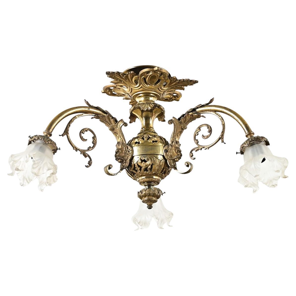 French 19th Century Gilt Bronze Flush Mount Light For Sale