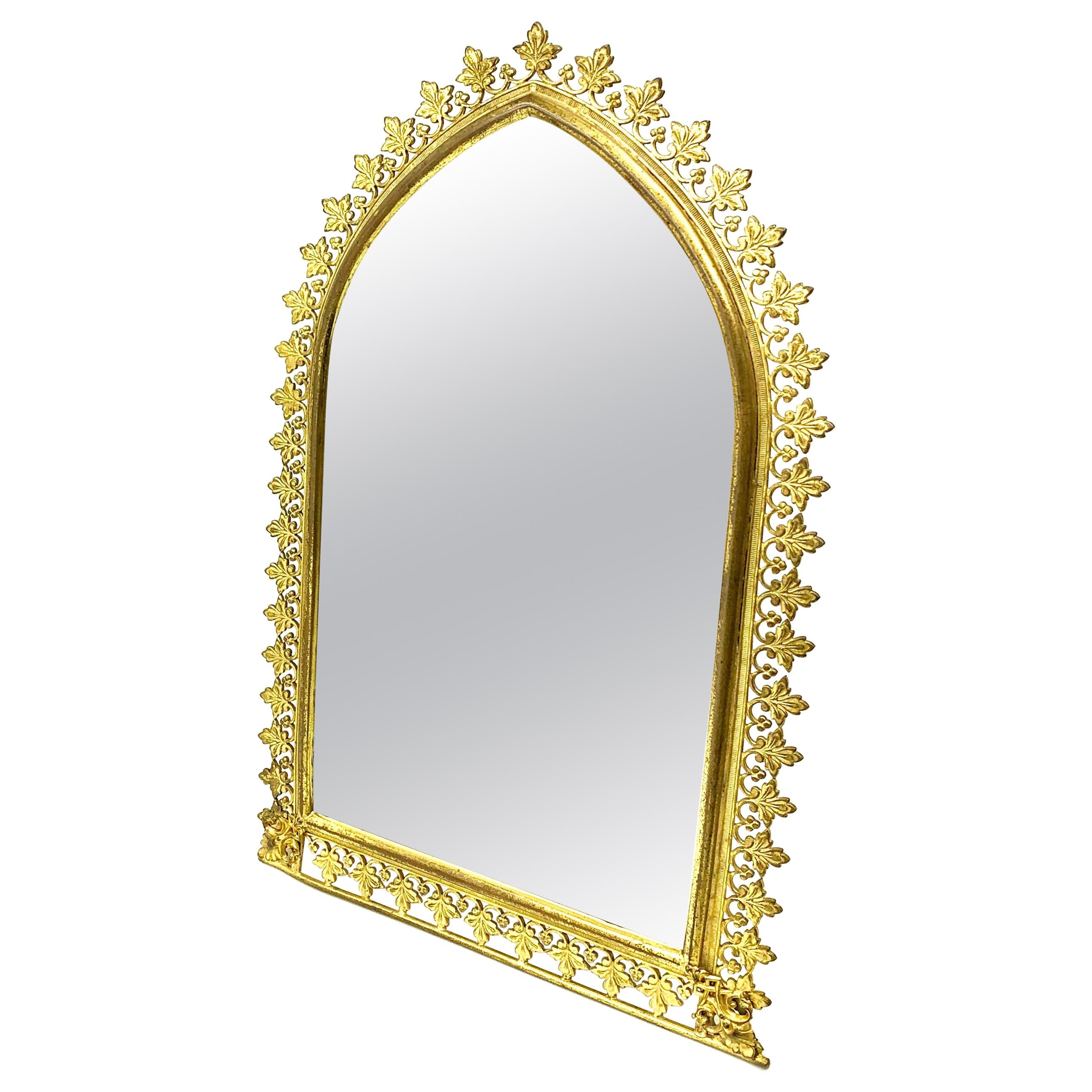 French 19th Century Gilt Bronze Gothic Form Vanity Table Mirror, circa 1880 For Sale