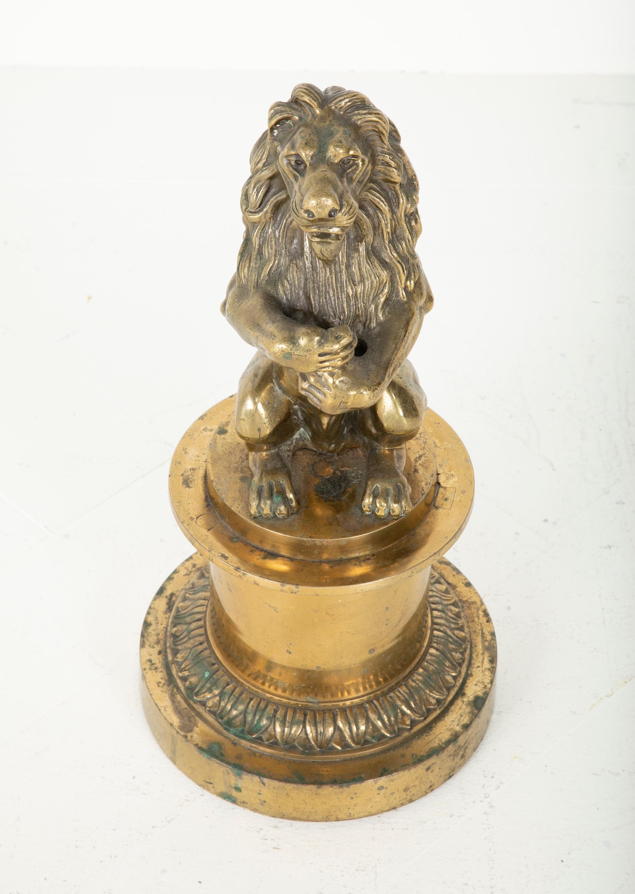 Cast French 19th Century Gilt Bronze Lion Flag Holder