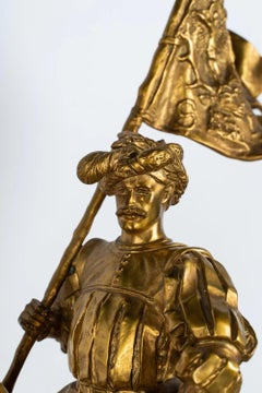 Escultura francesa del siglo XIX en bronce dorado y mármol de Emmanuel Frémiet