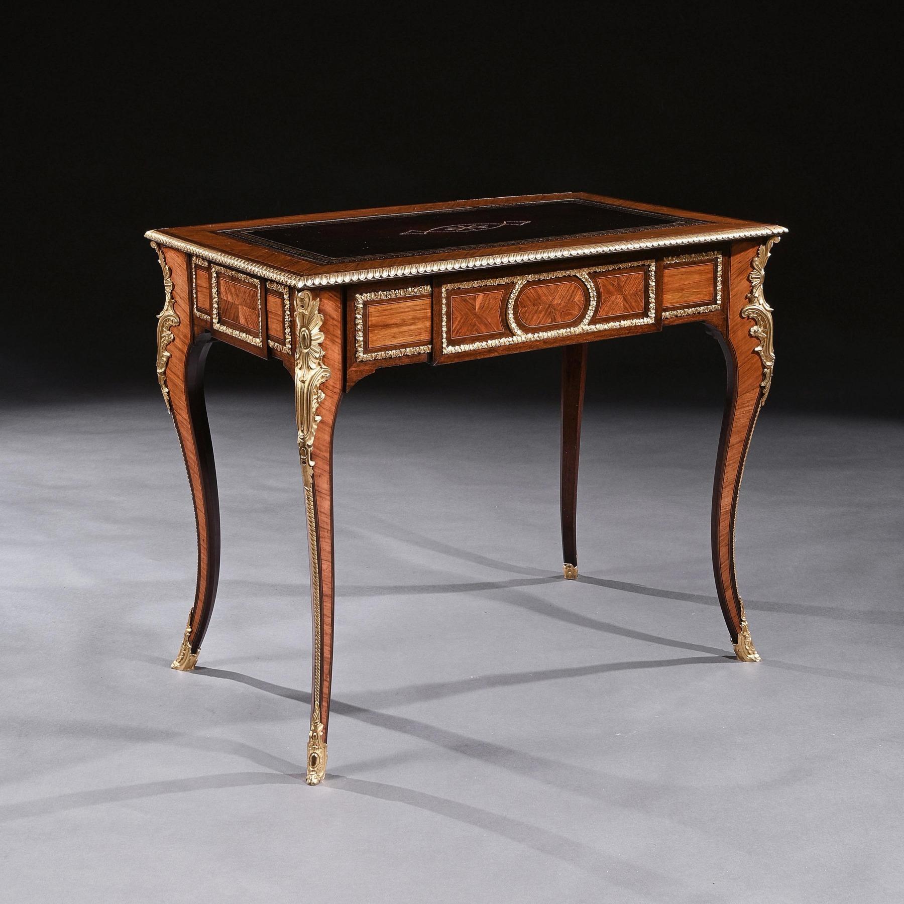 An extremely fine 19th century French Louis XV Revival gilt ormolu mounted Kingwood bureau de dame / writing table. 

French, circa 1870.

A very attractive and of the finest quality Kingwood bureau de dame or ladies writing table. 

The