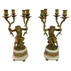 Französisch 19. Jahrhundert Vergoldete Bronze Pan und Putti Kandelaber, ein Paar