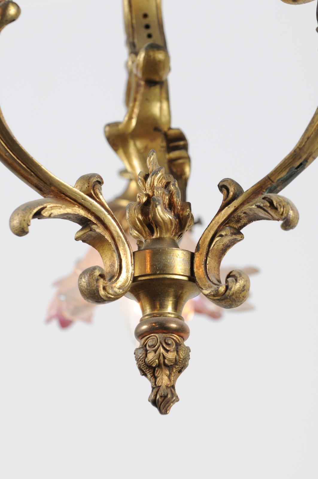 French 19th Century Gilt Bronze Three-Light Chandelier with Torch Bearing Putti 3