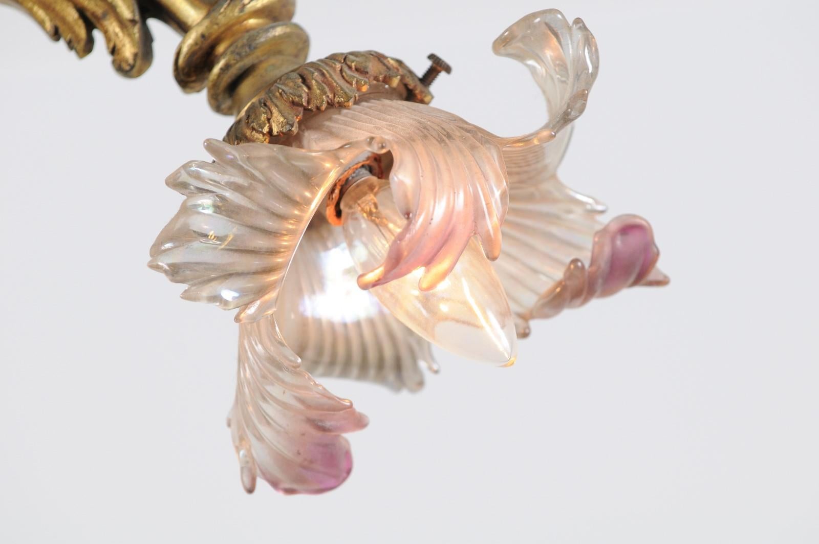 French 19th Century Gilt Bronze Three-Light Chandelier with Torch Bearing Putti 4