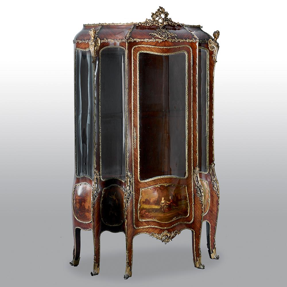 Rococo French 19th Century Gilt Bronze Vernis Martin Vitrine Cabinet