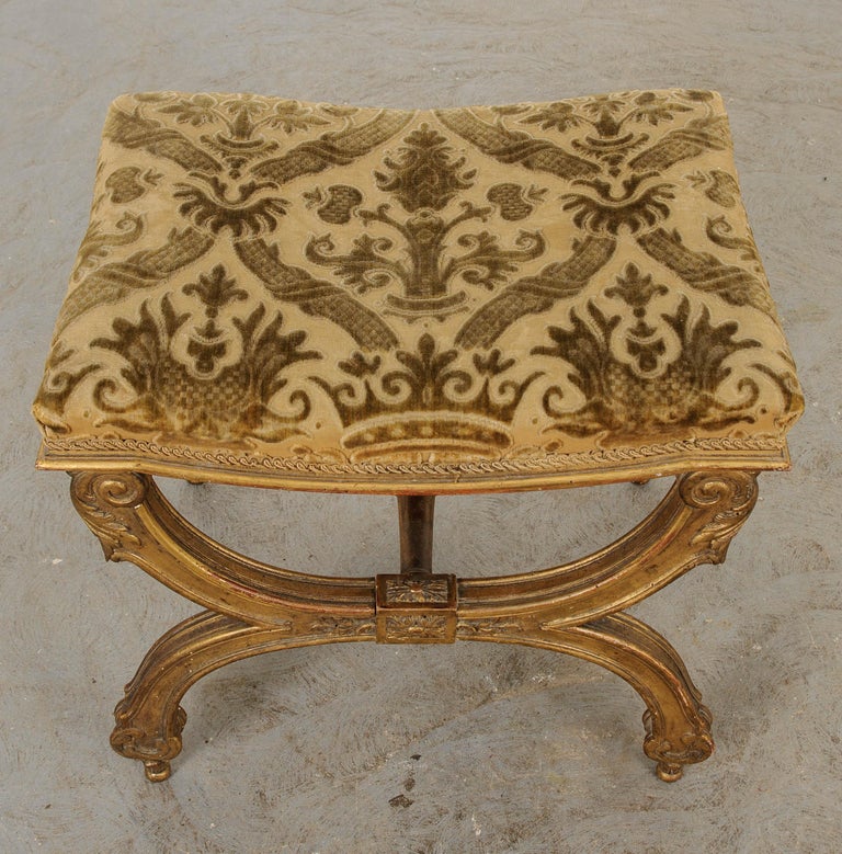 Carved French 19th Century Gilt Empire-Style Bench For Sale