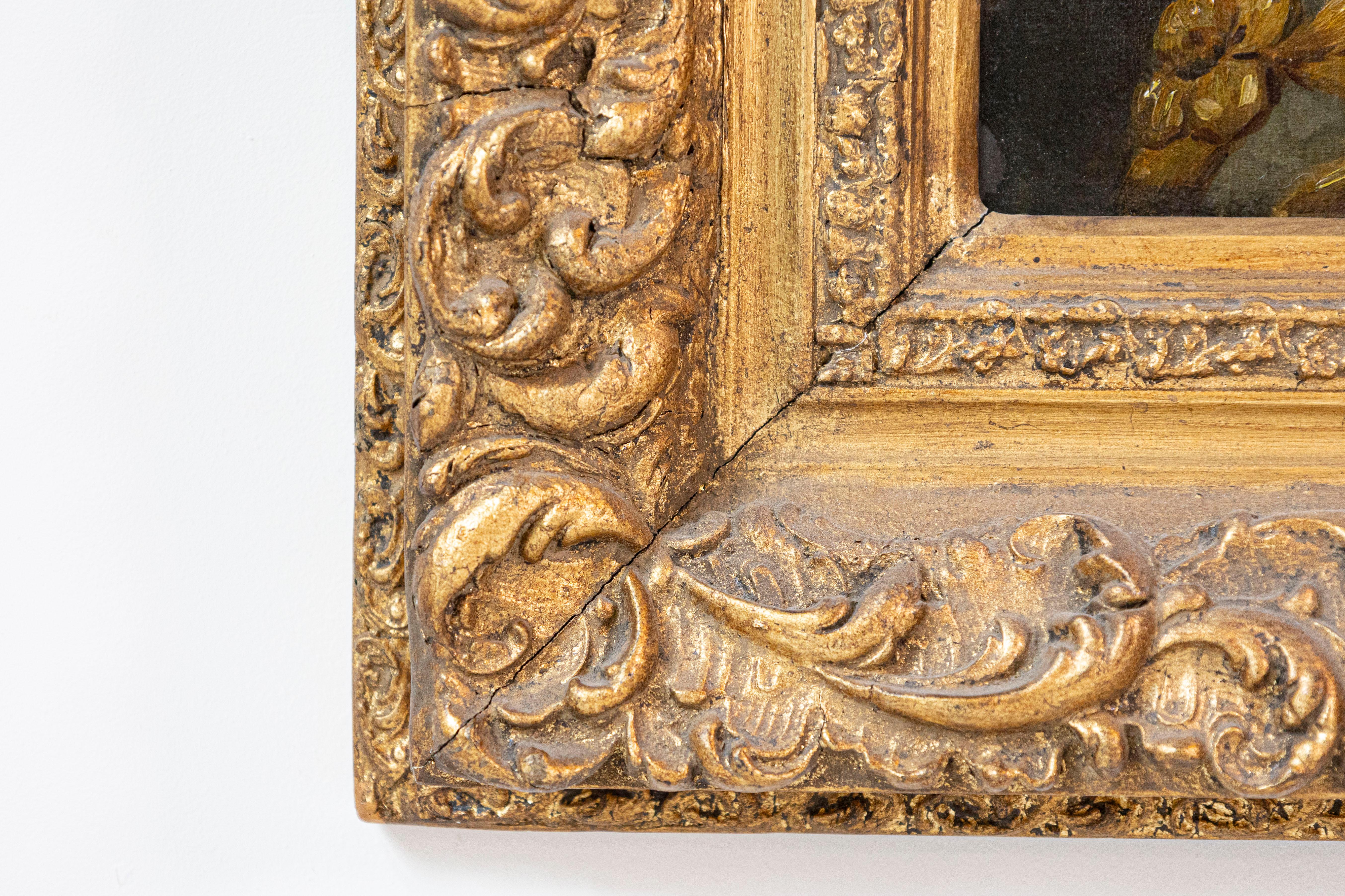 French 19th Century Gilt Frame Oil Painting Depicting Flowers on a Rococo Table For Sale 2