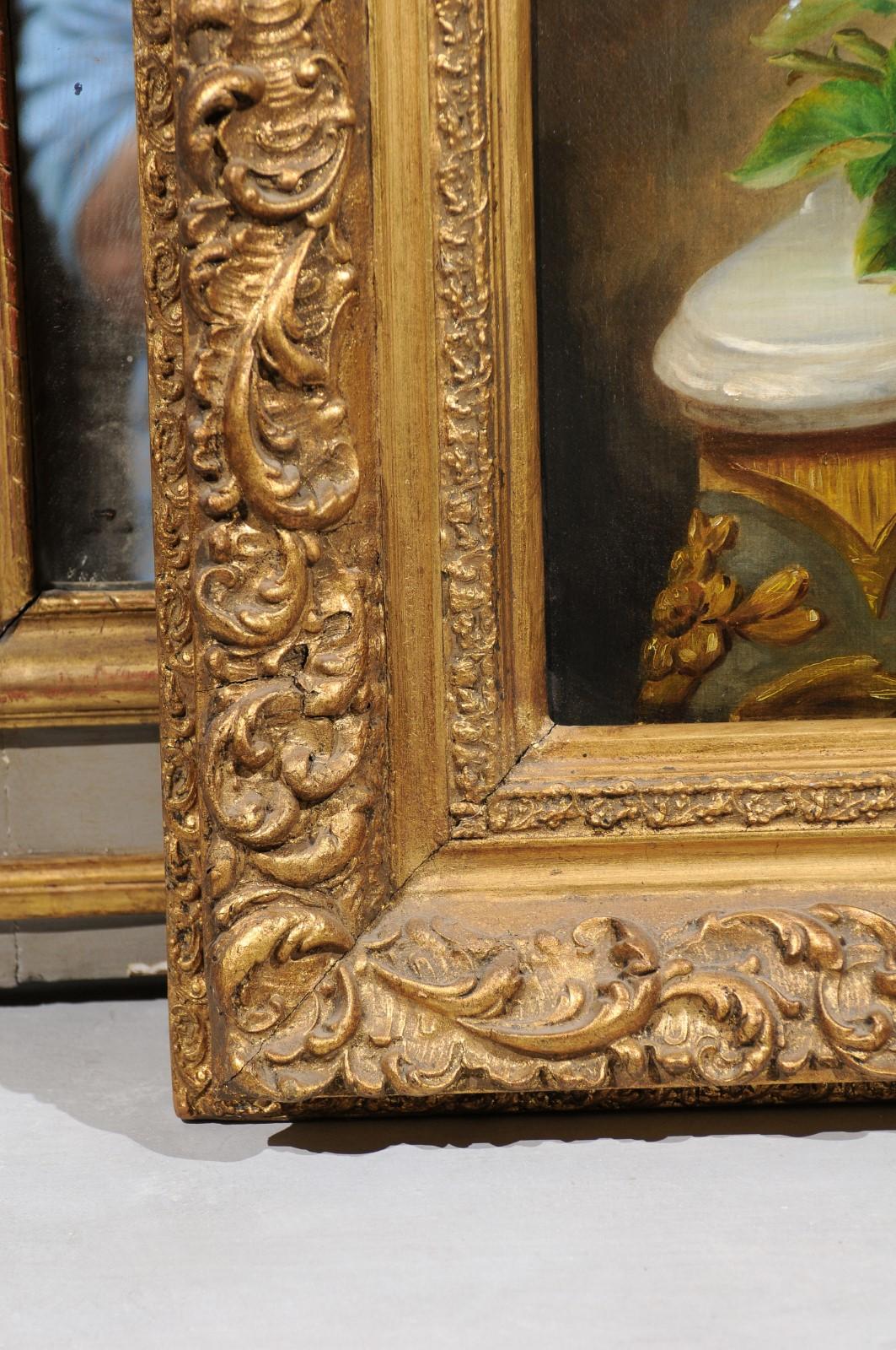 French 19th Century Gilt Frame Oil Painting Depicting Flowers on a Rococo Table For Sale 2