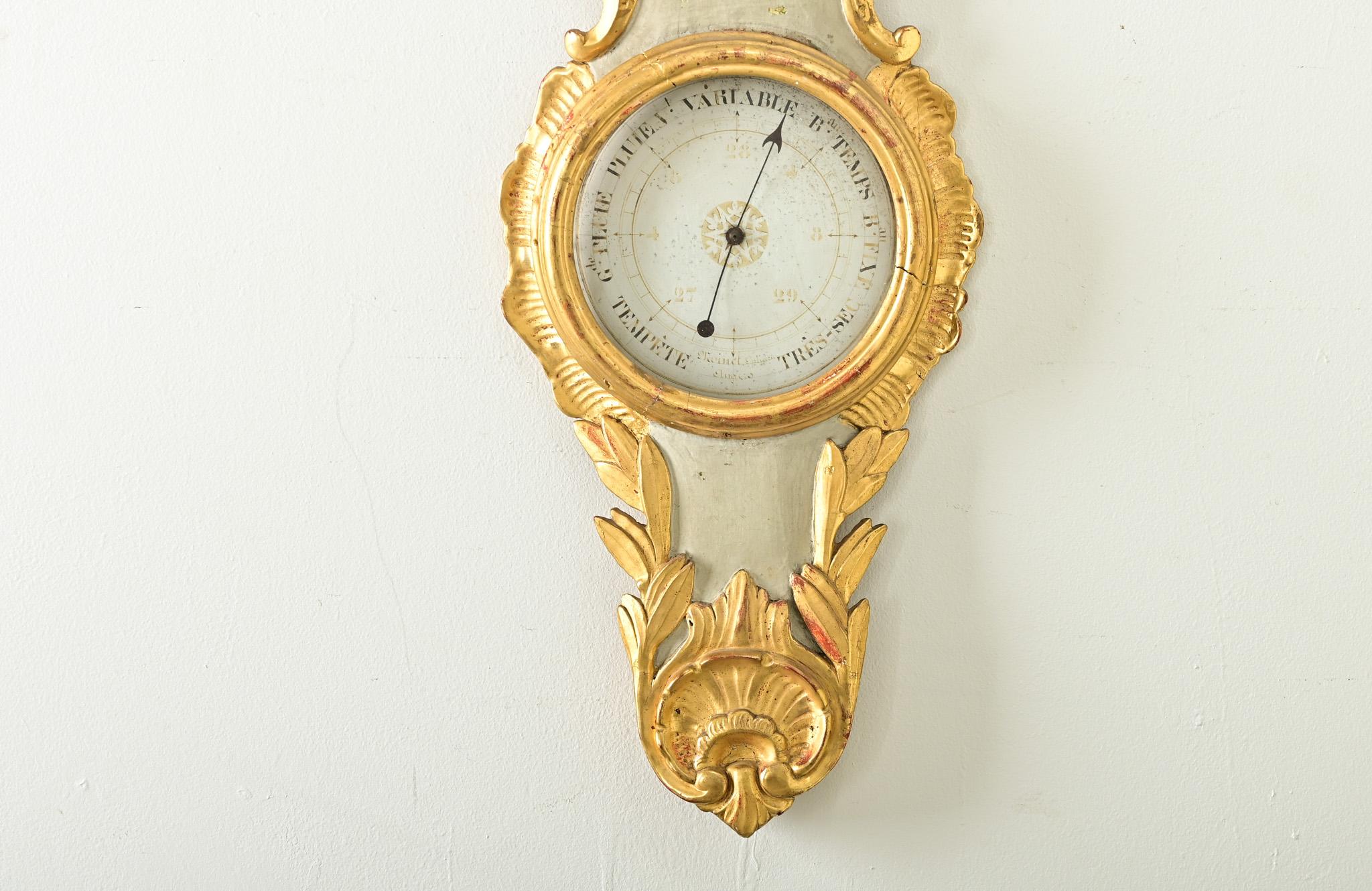 Louis XVI French 19th Century Gilt & Painted Barometer For Sale
