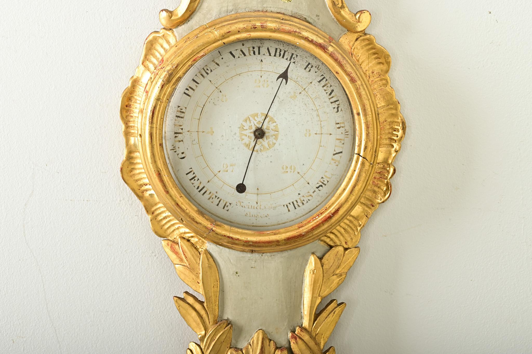 Carved French 19th Century Gilt & Painted Barometer For Sale