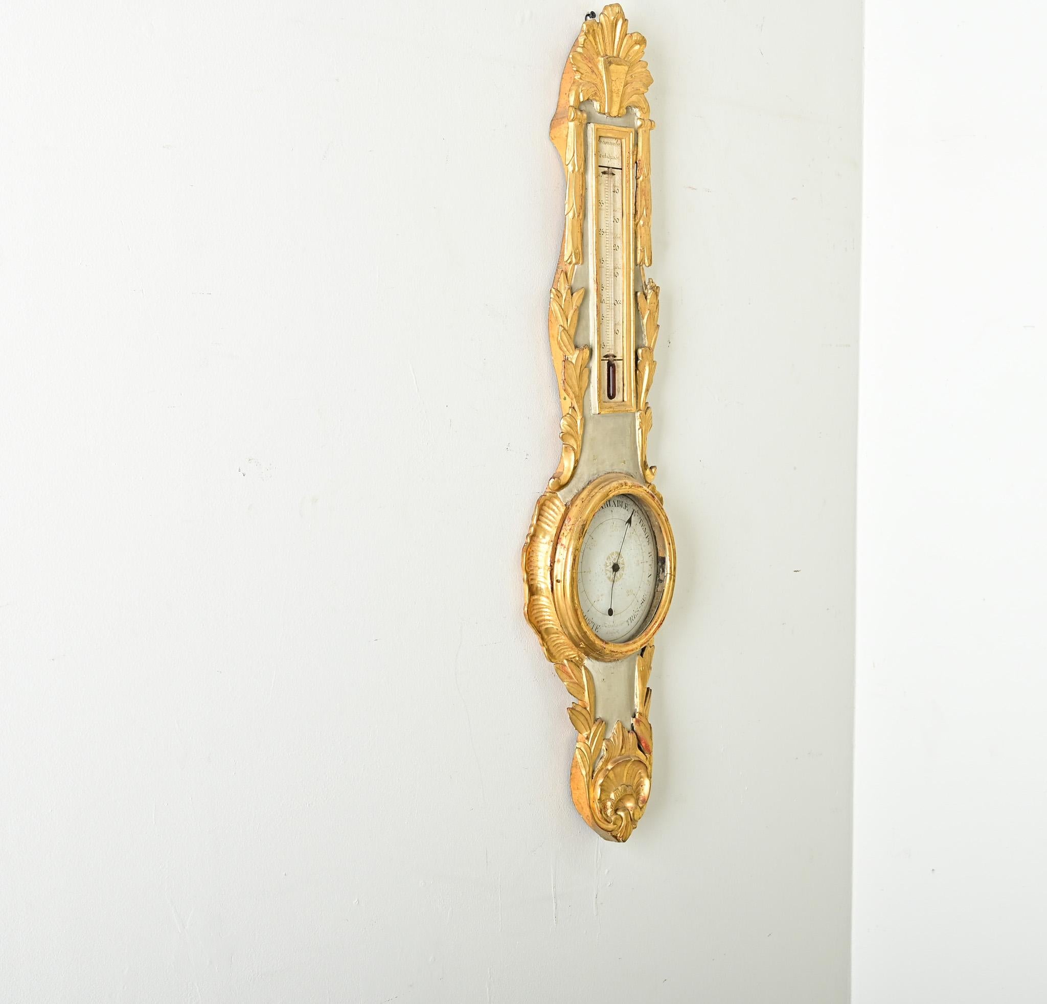 French 19th Century Gilt & Painted Barometer For Sale 1