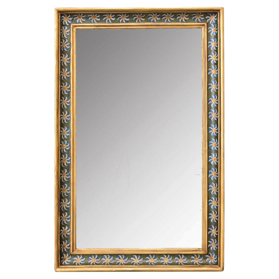 French 19th Century Gilt & Painted Symmetrical Mirror For Sale