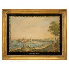 French 19th century Giltwood and Églomisé painting of Marseille