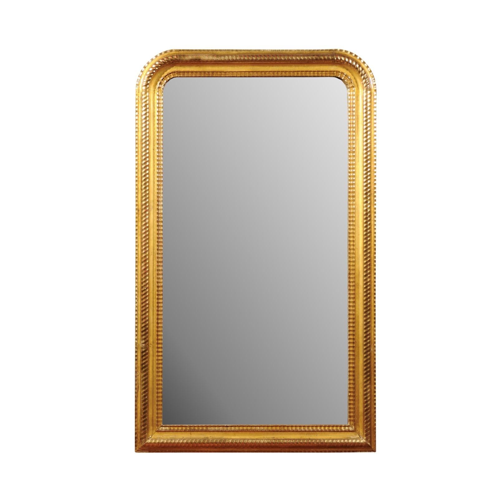 French 19th Century Giltwood Louis-Philippe Mirror with Ribbed Molded Frame