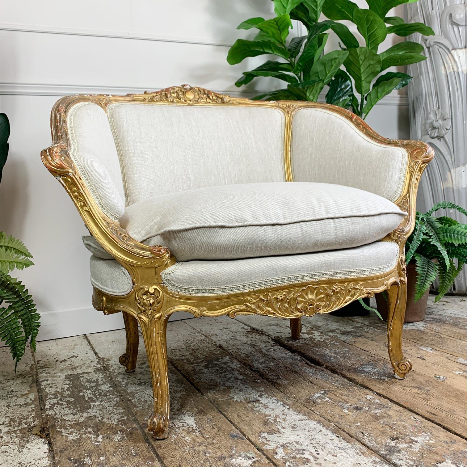 French 19th C Gilt Wood Louis XV Fauteuil Marquise Chair 2