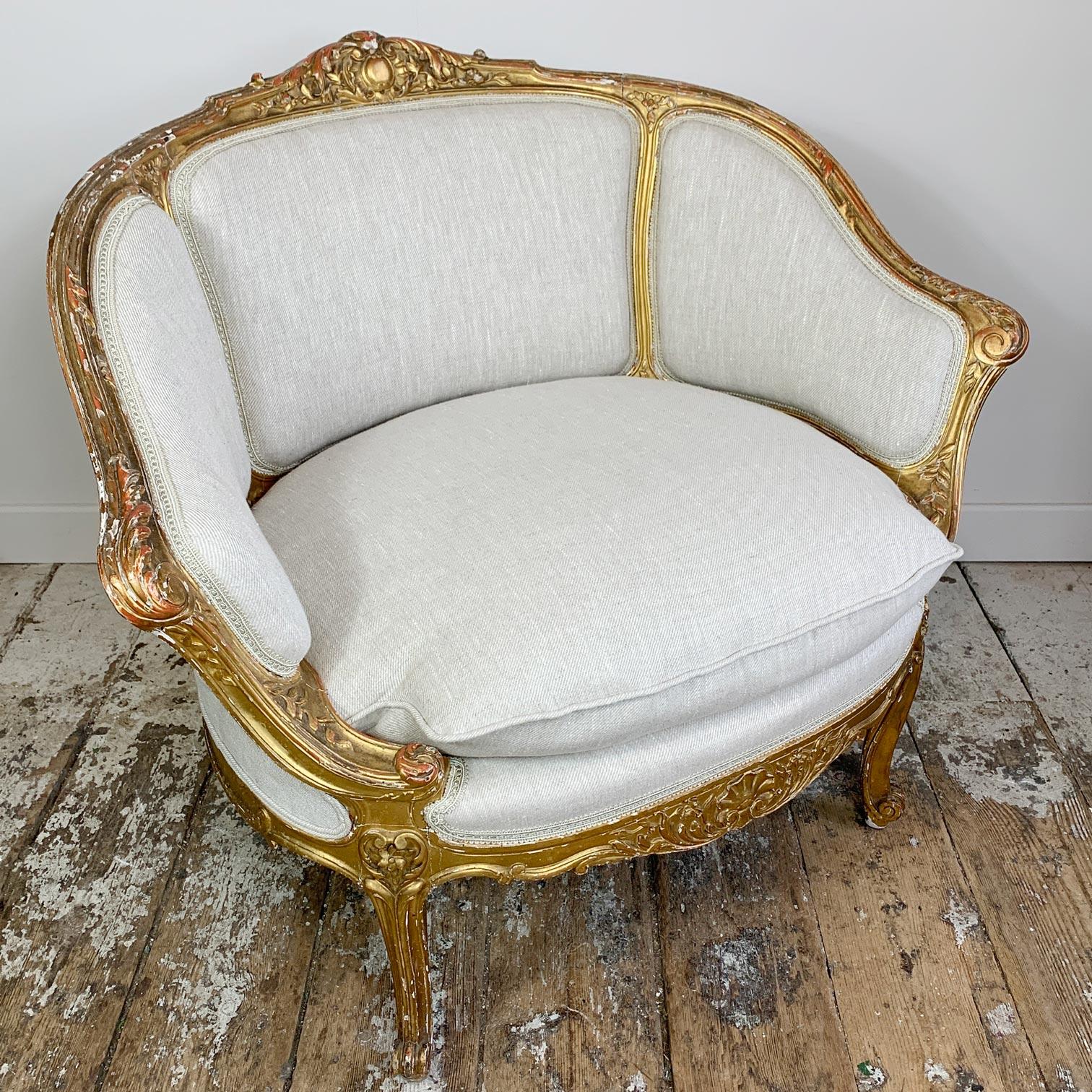 Early 19th Century French 19th C Gilt Wood Louis XV Fauteuil Marquise Chair