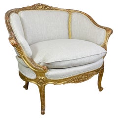 French 19th Century Giltwood Louis XV Fauteuil Marquise Chair