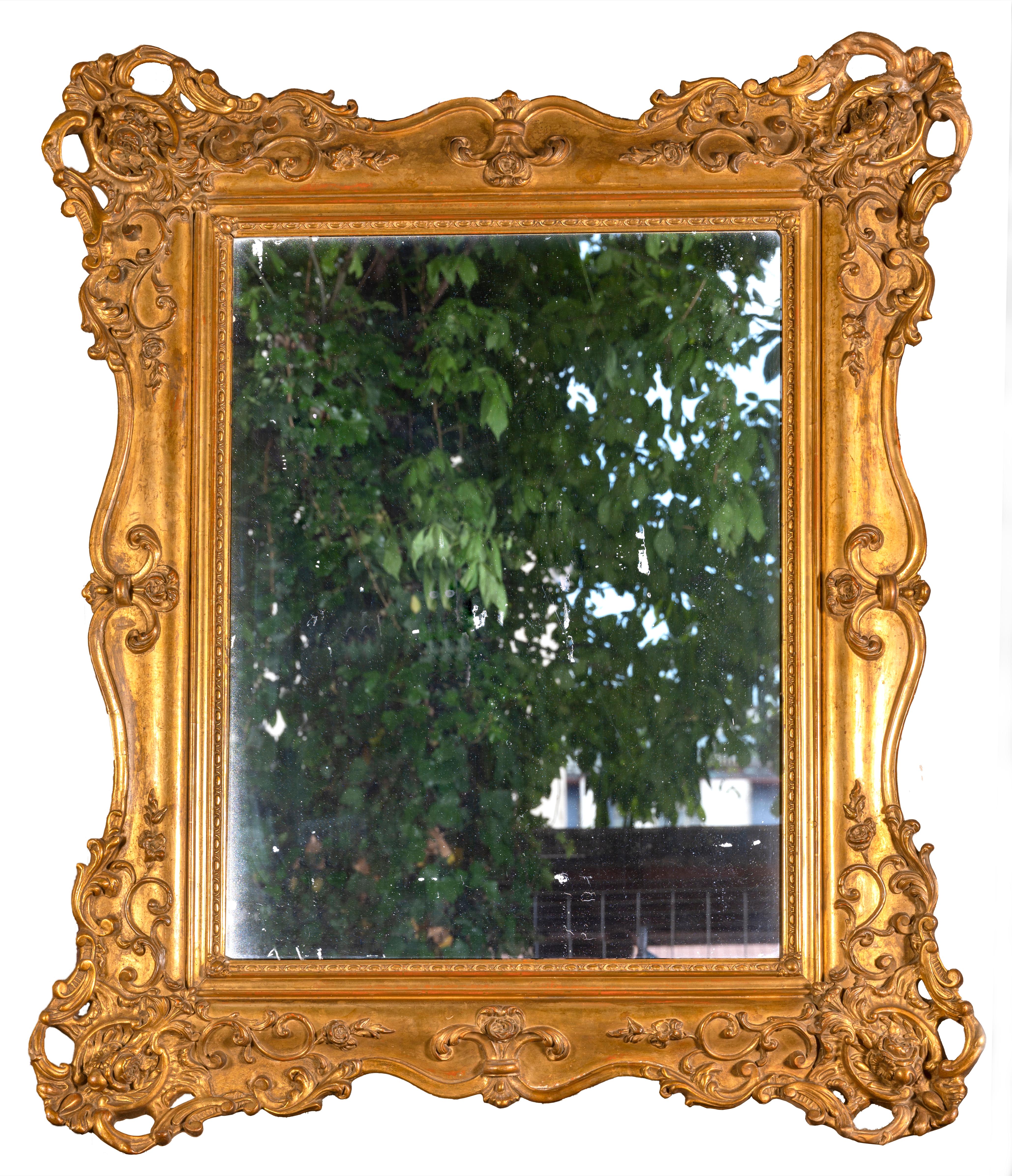 Hand-Carved 19th Century French Giltwood Mirror Louis Philippe Original Mercury Glass