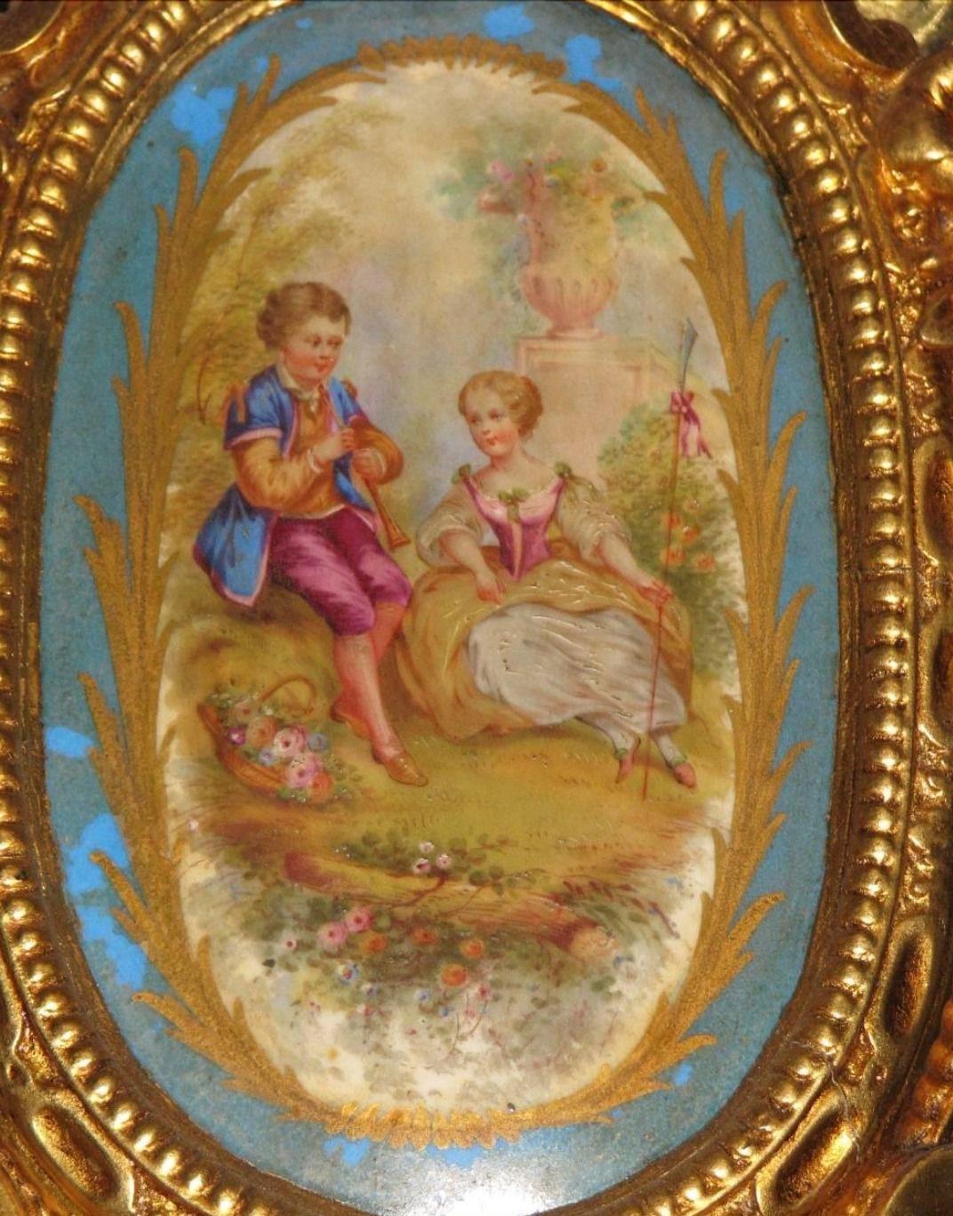 French 19th Century Giltwood Mirror with Sèvres Porcelain Plaques For Sale 1