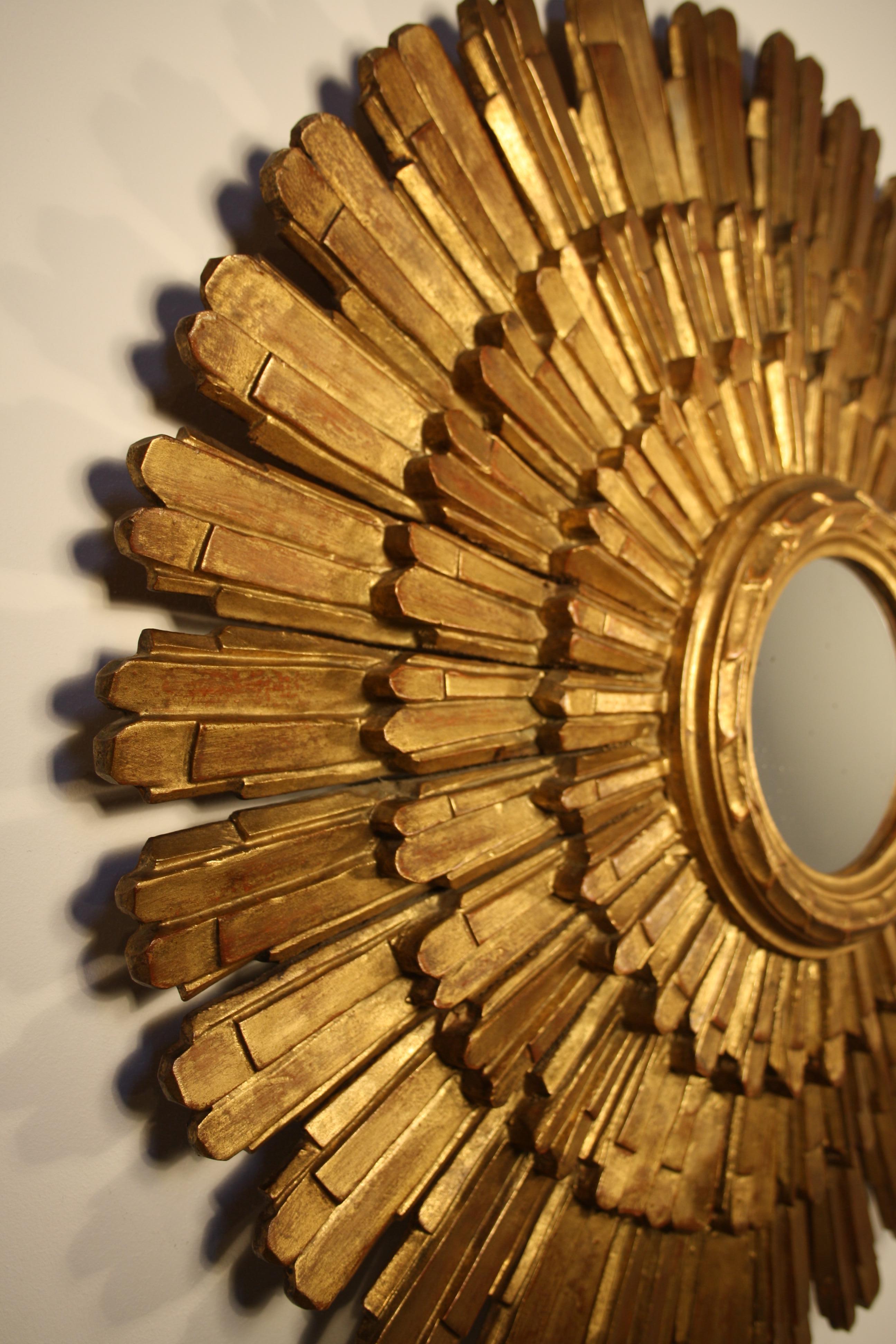 Carved French Giltwood Sunburst Mirror
