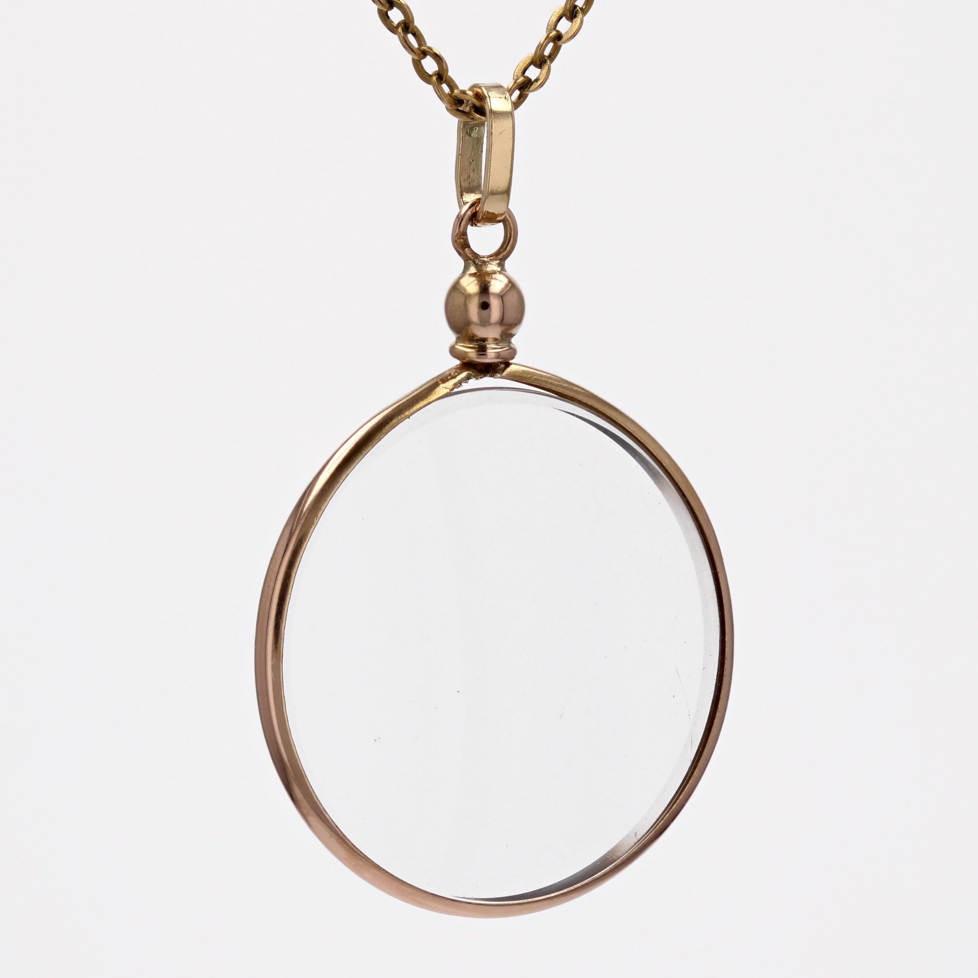 Women's or Men's French 19th Century Glass 18 Karat Yellow Gold Locket Pendant For Sale