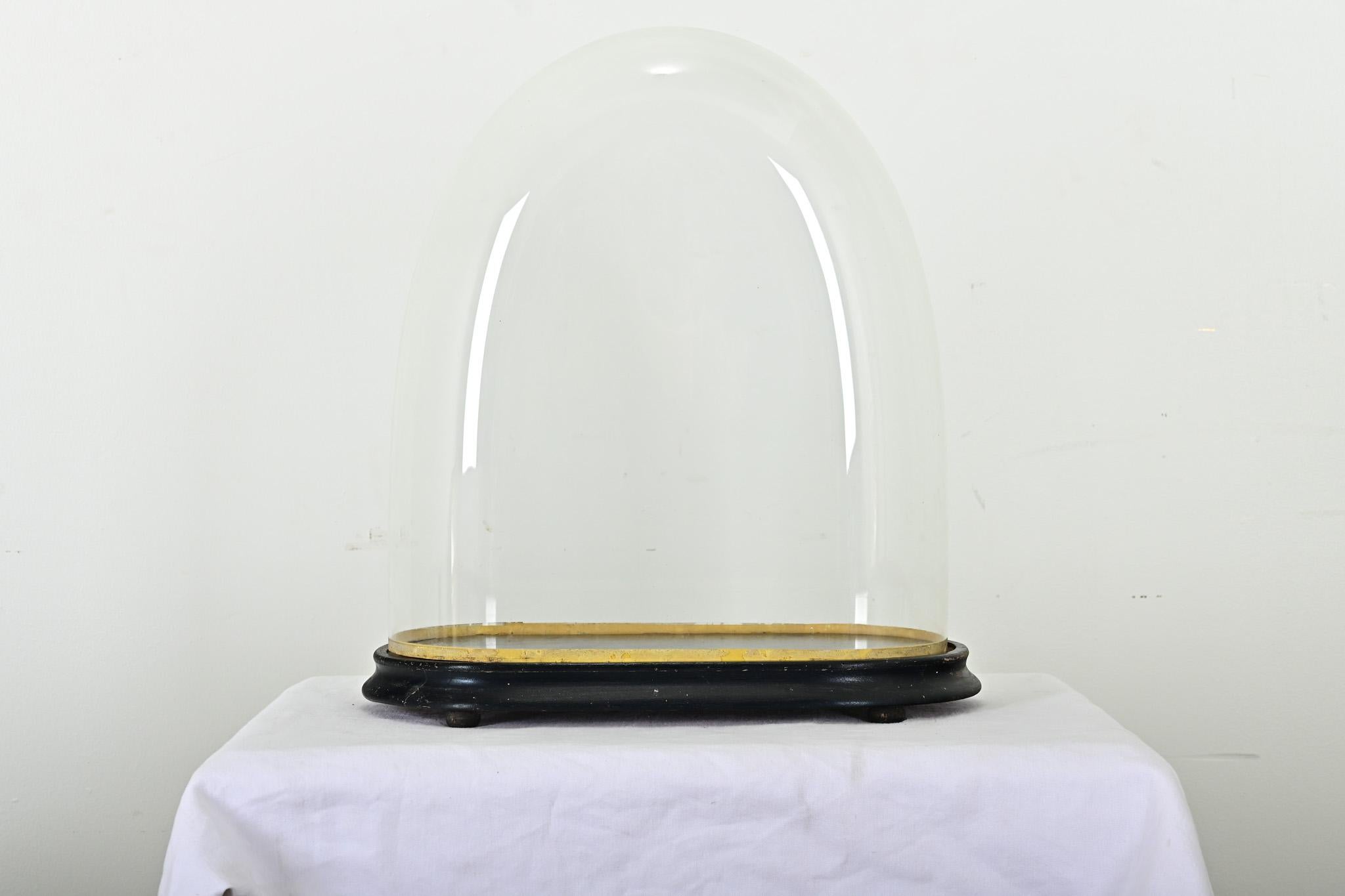 Showcase and protect your treasured objects with this unique glass dome from France. Dating to the late 19th century, dome displays like this shielded portico clocks or flora & fauna specimens from dust, soot, and insects while remaining totally