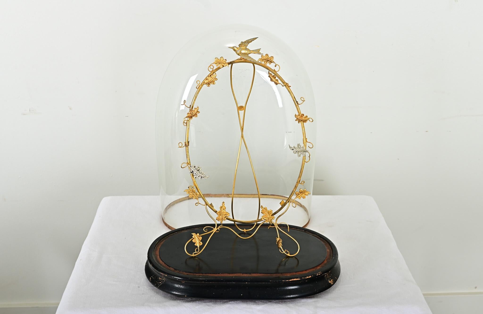 French 19th Century Glass Dome with Brass Decoration For Sale 3