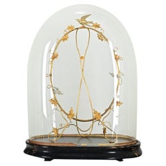 Antique French 19th Century Glass Dome with Brass Decoration
