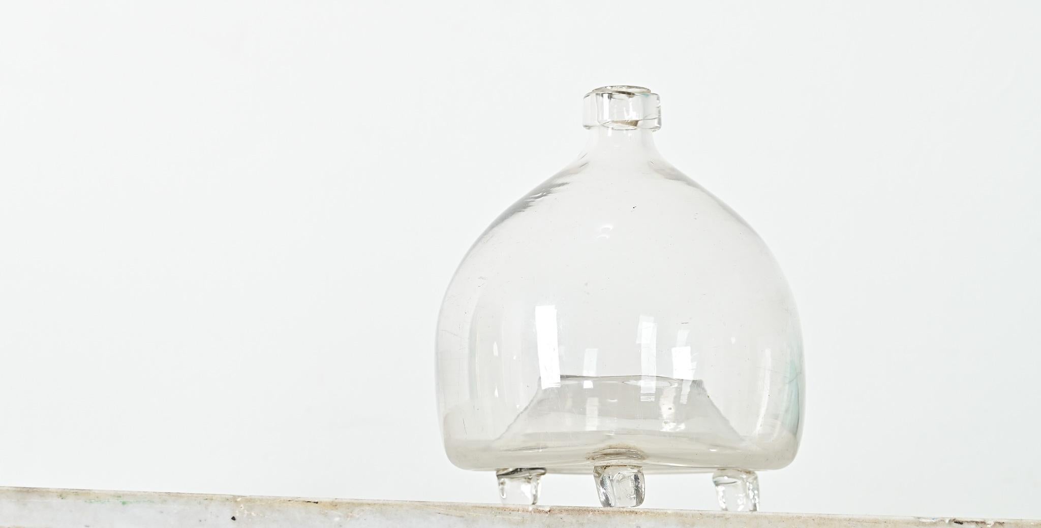 Un attrape-mouche unique, fait à la main, soufflé à la bouche dans un verre transparent et datant de la France du 19e siècle. La cuvette au fond du cône en verre est destinée à être remplie d'une petite quantité d'eau sucrée pour attirer les