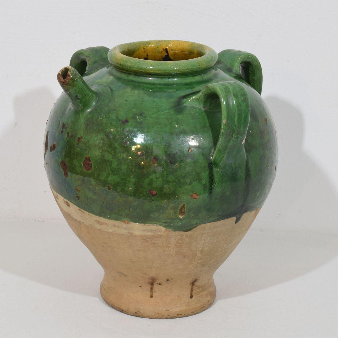 French Provincial French 19th Century Glazed Earthenware Walnut Oil Jug For Sale