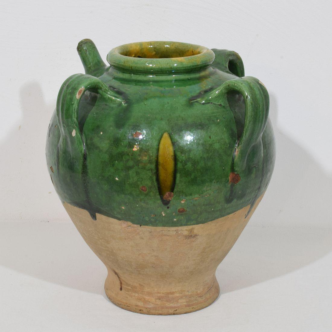 French 19th Century Glazed Earthenware Walnut Oil Jug For Sale 1