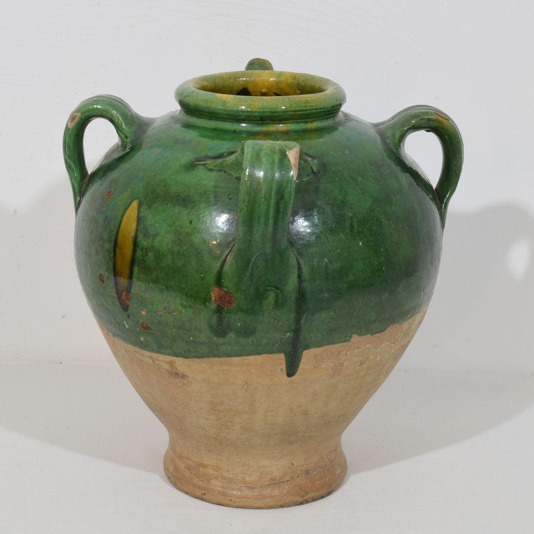 French 19th Century Glazed Earthenware Walnut Oil Jug For Sale 2