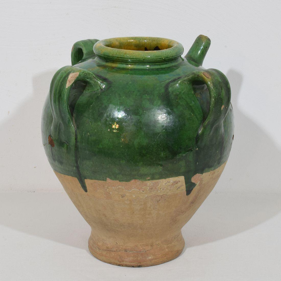 French 19th Century Glazed Earthenware Walnut Oil Jug For Sale 3