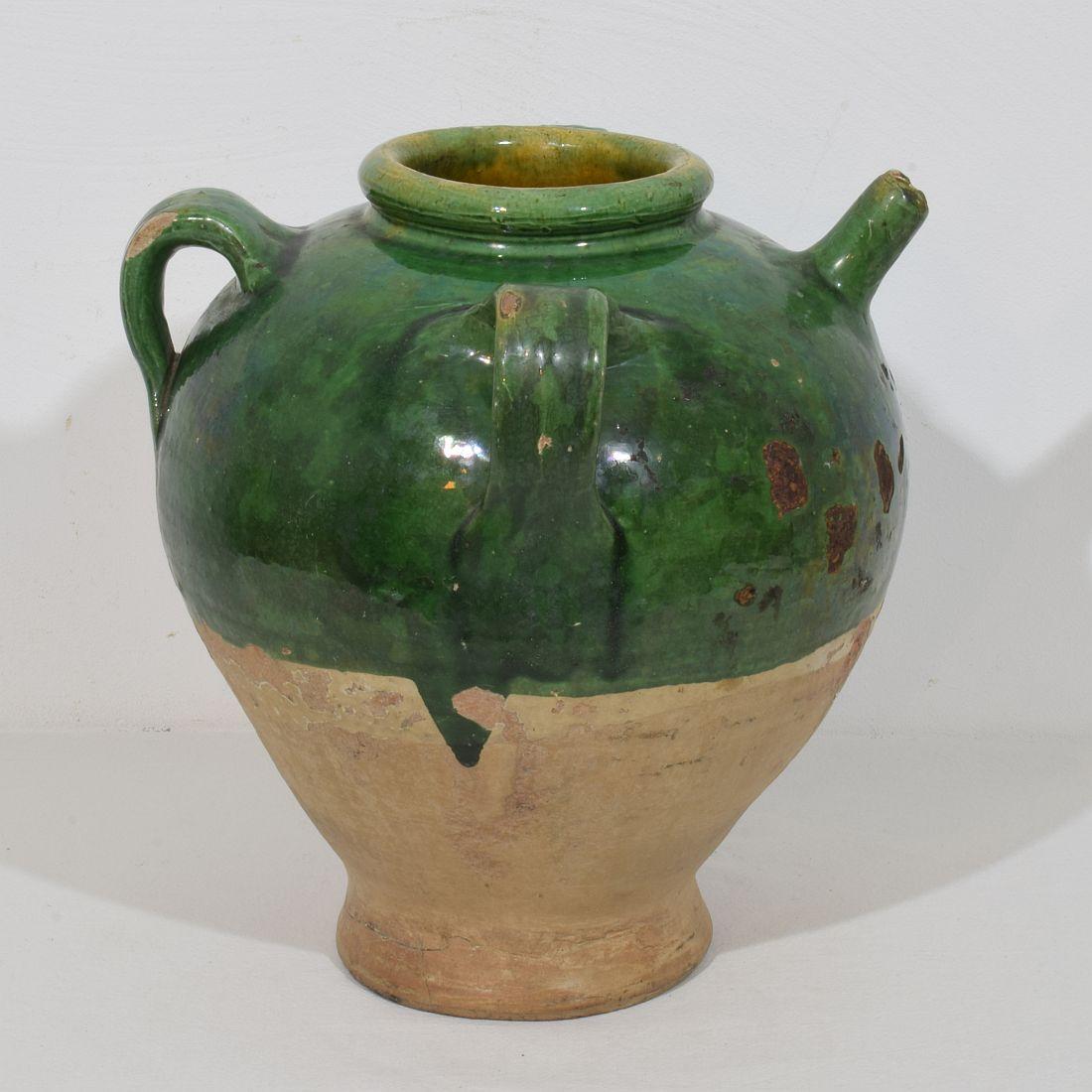 French 19th Century Glazed Earthenware Walnut Oil Jug For Sale 4