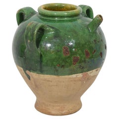 French 19th Century Glazed Earthenware Walnut Oil Jug