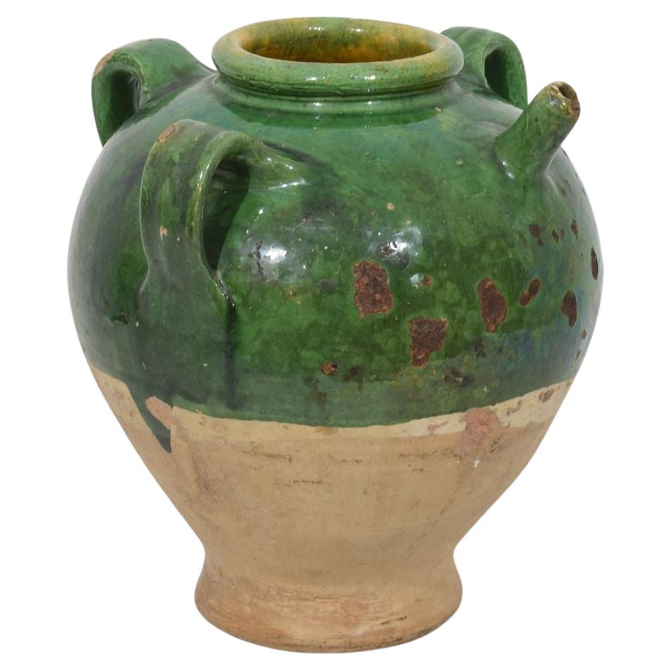 French 19th Century Glazed Earthenware Walnut Oil Jug