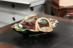 French 19th Century Glazed Majolica Tray with Bird Nests, Flowers and Foliage