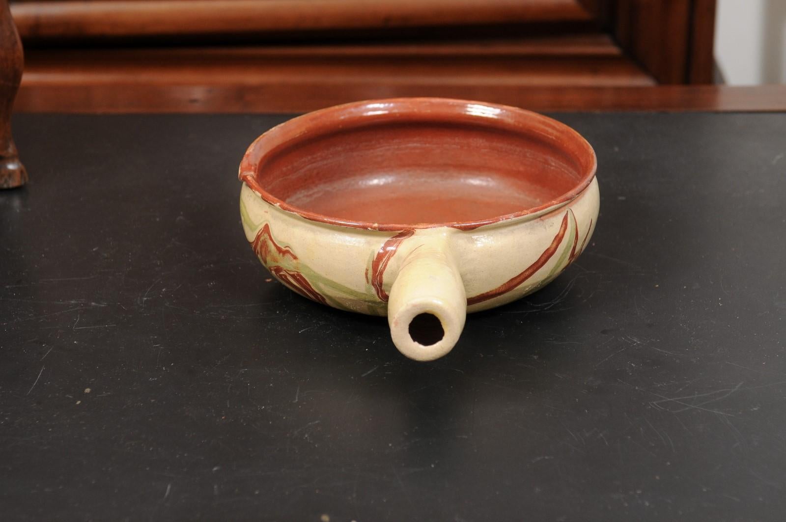 French 19th Century Glazed Pottery Serving Dish with Terracotta and Gold Glaze For Sale 2