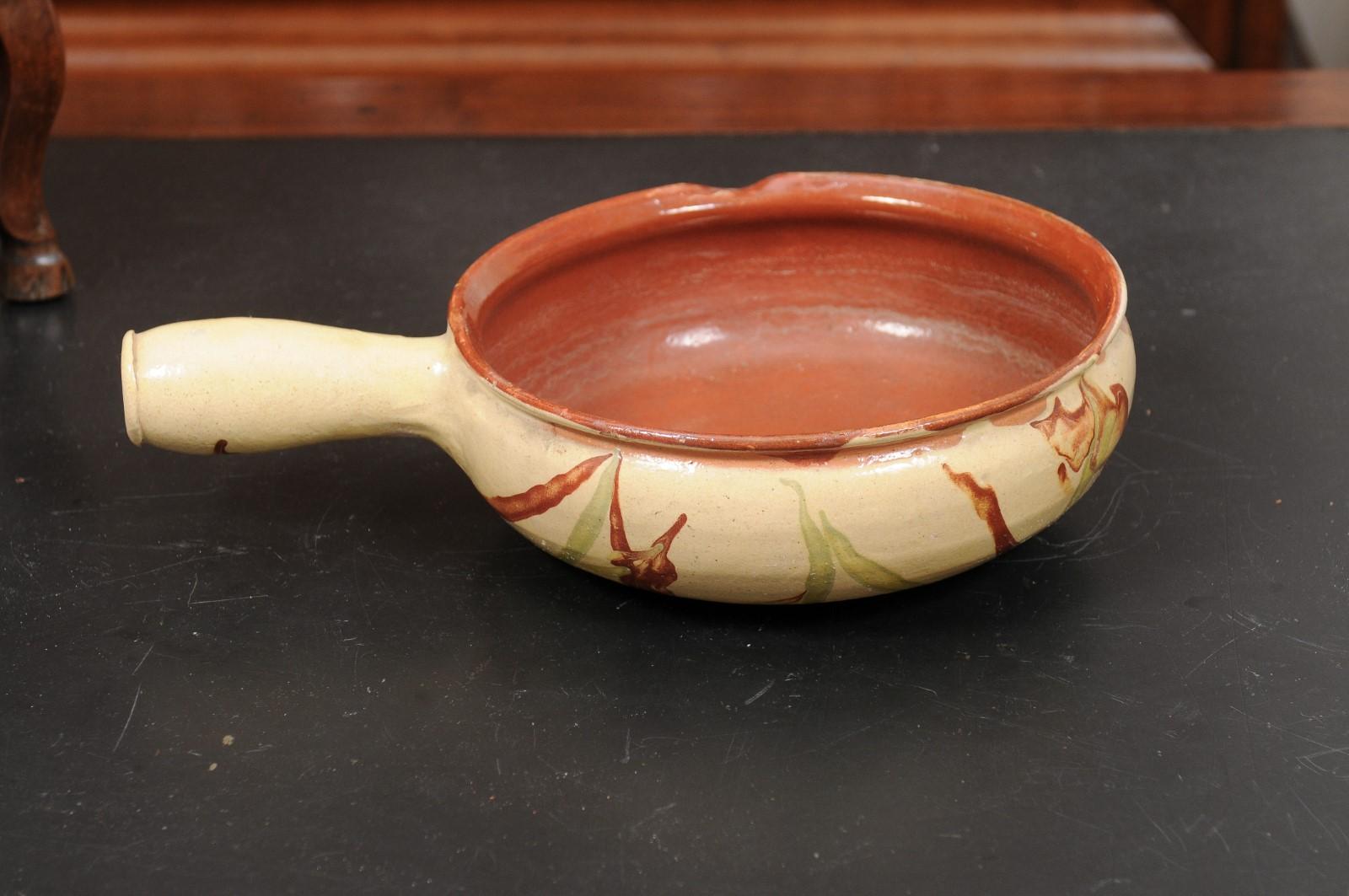French 19th Century Glazed Pottery Serving Dish with Terracotta and Gold Glaze For Sale 5