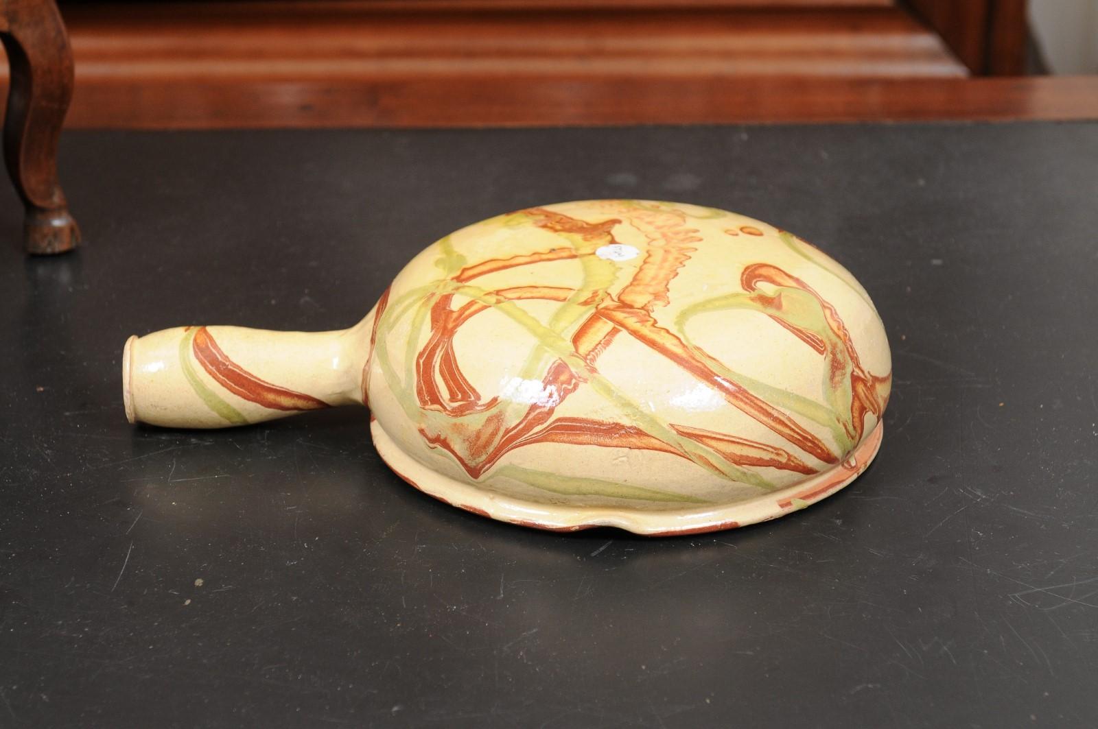 French 19th Century Glazed Pottery Serving Dish with Terracotta and Gold Glaze For Sale 6