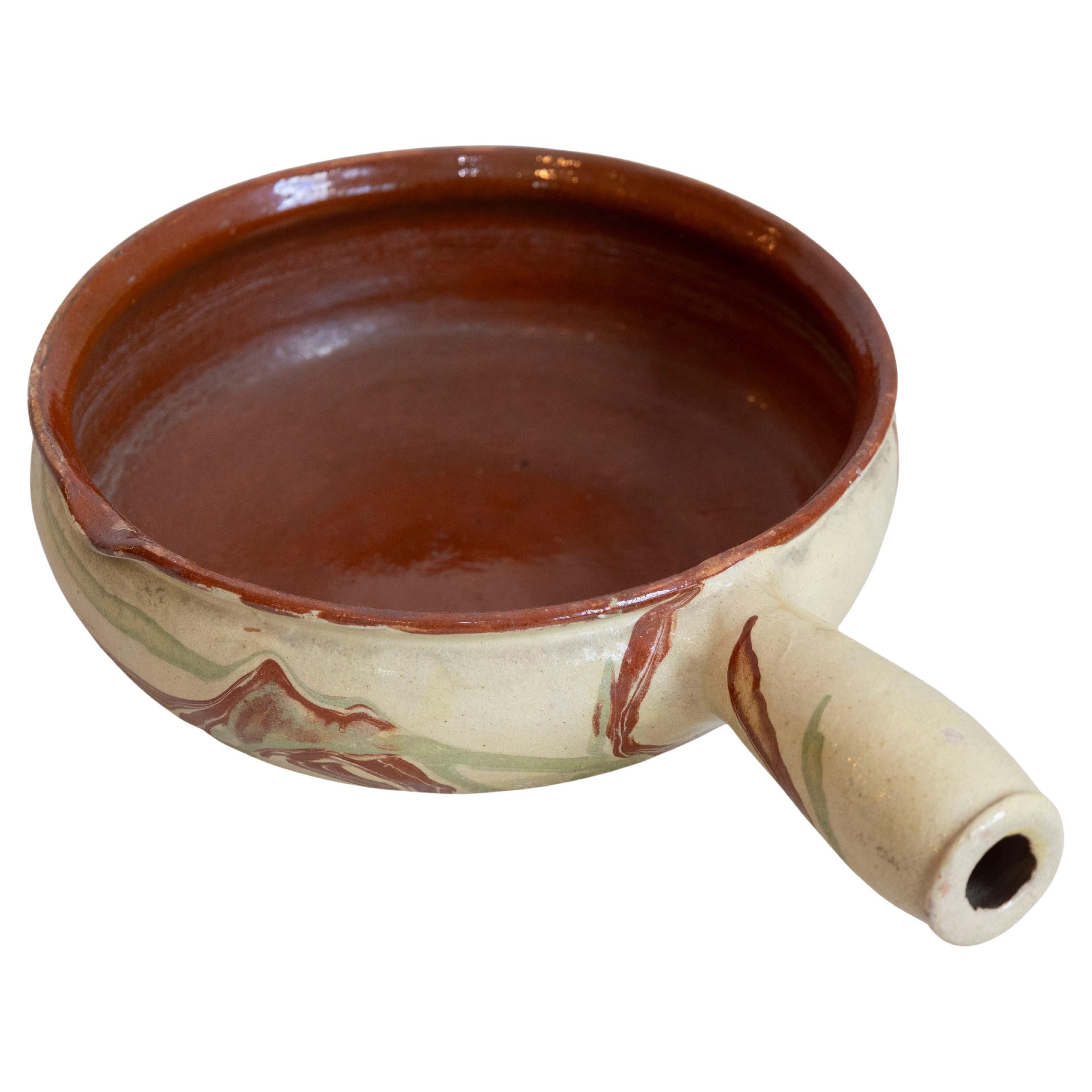 French 19th Century Glazed Pottery Serving Dish with Terracotta and Gold Glaze