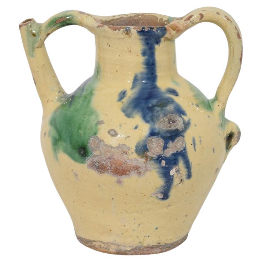 Brocca in terracotta smaltata francese del XIX secolo o brocca per l'acqua "Orjol