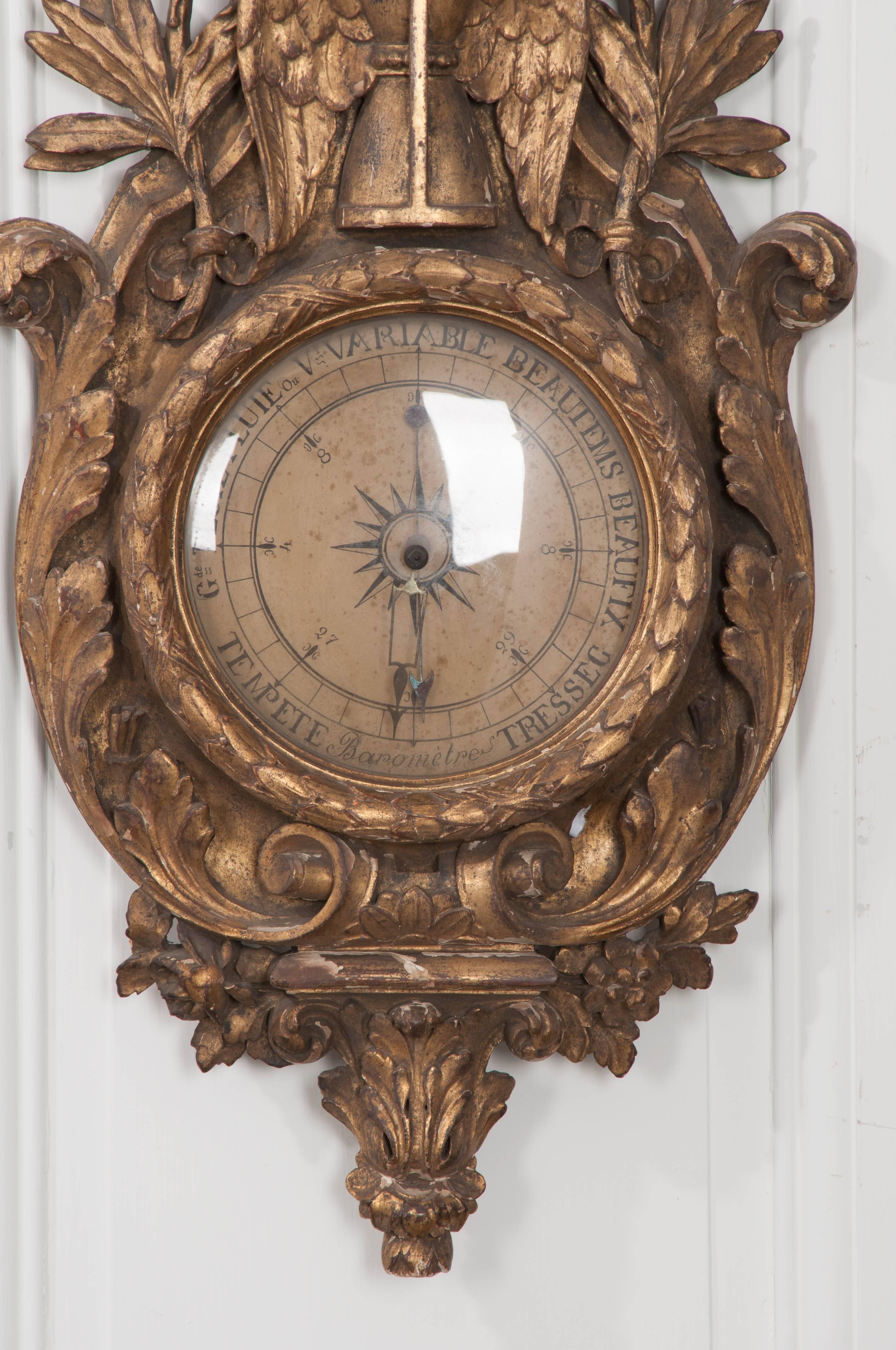 Hand-Carved French 19th Century Gold Gilt Barometer