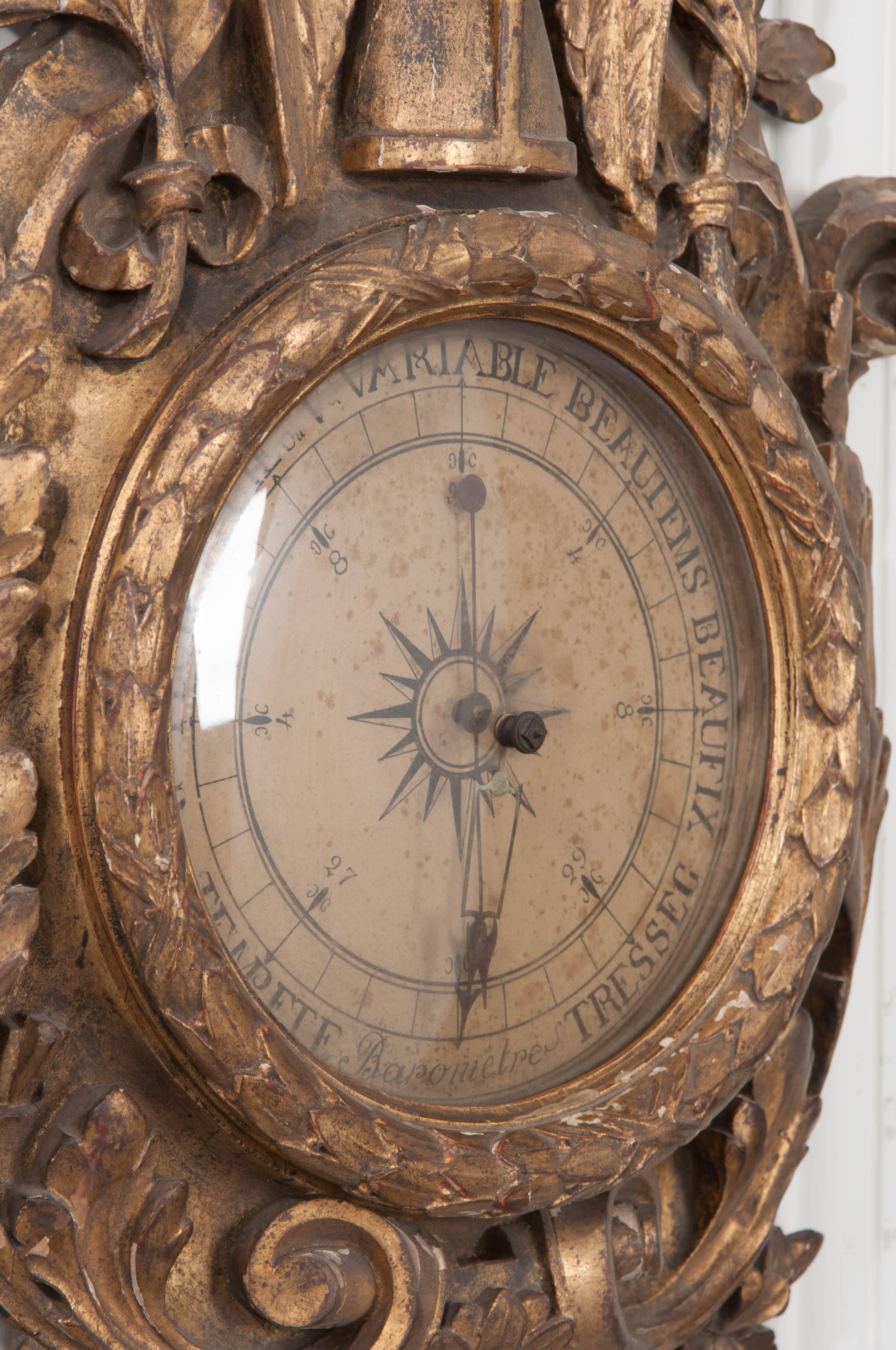 Hardwood French 19th Century Gold Gilt Barometer