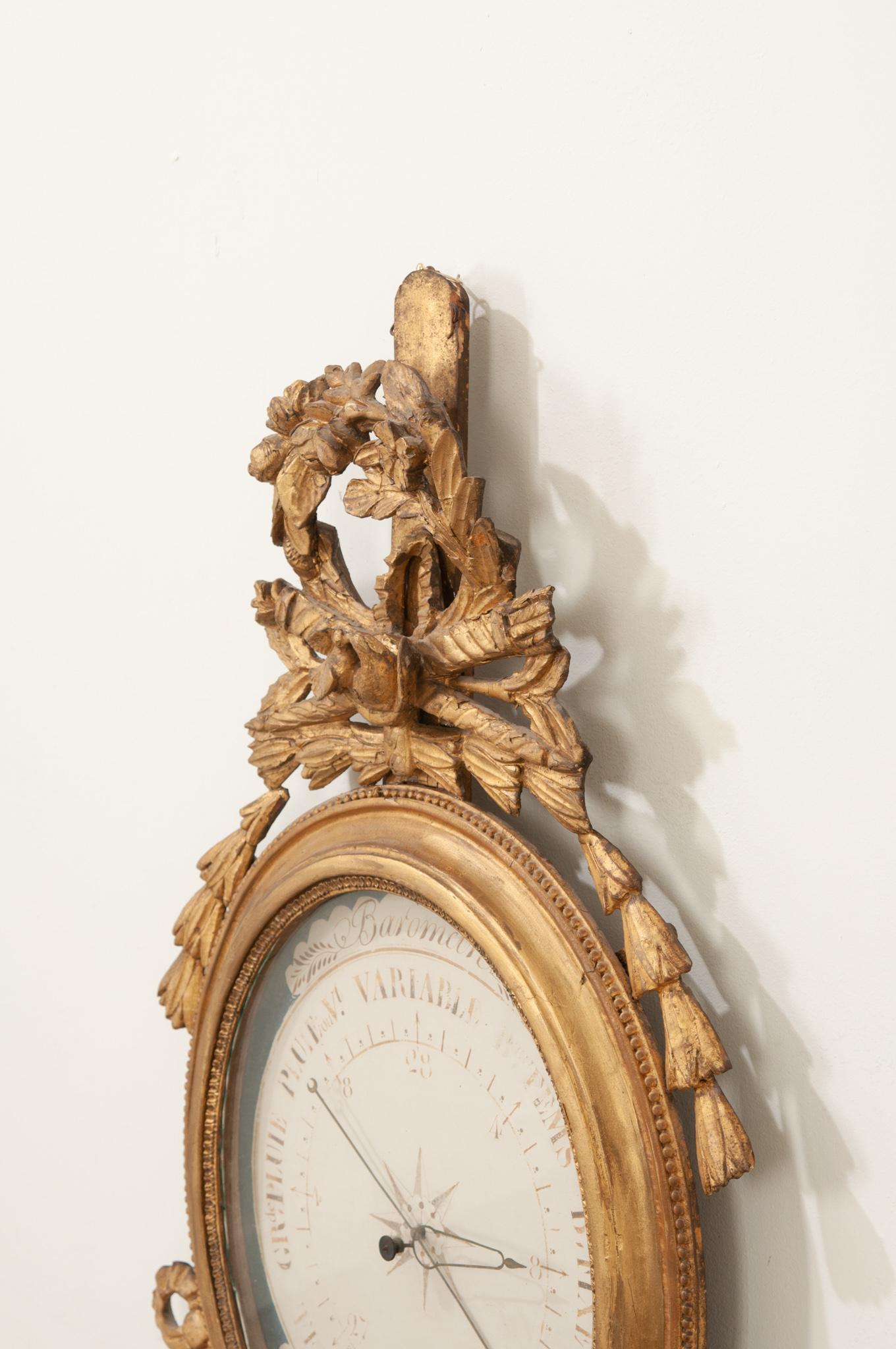 Louis XVI French 19th Century Gold Gilt Barometer
