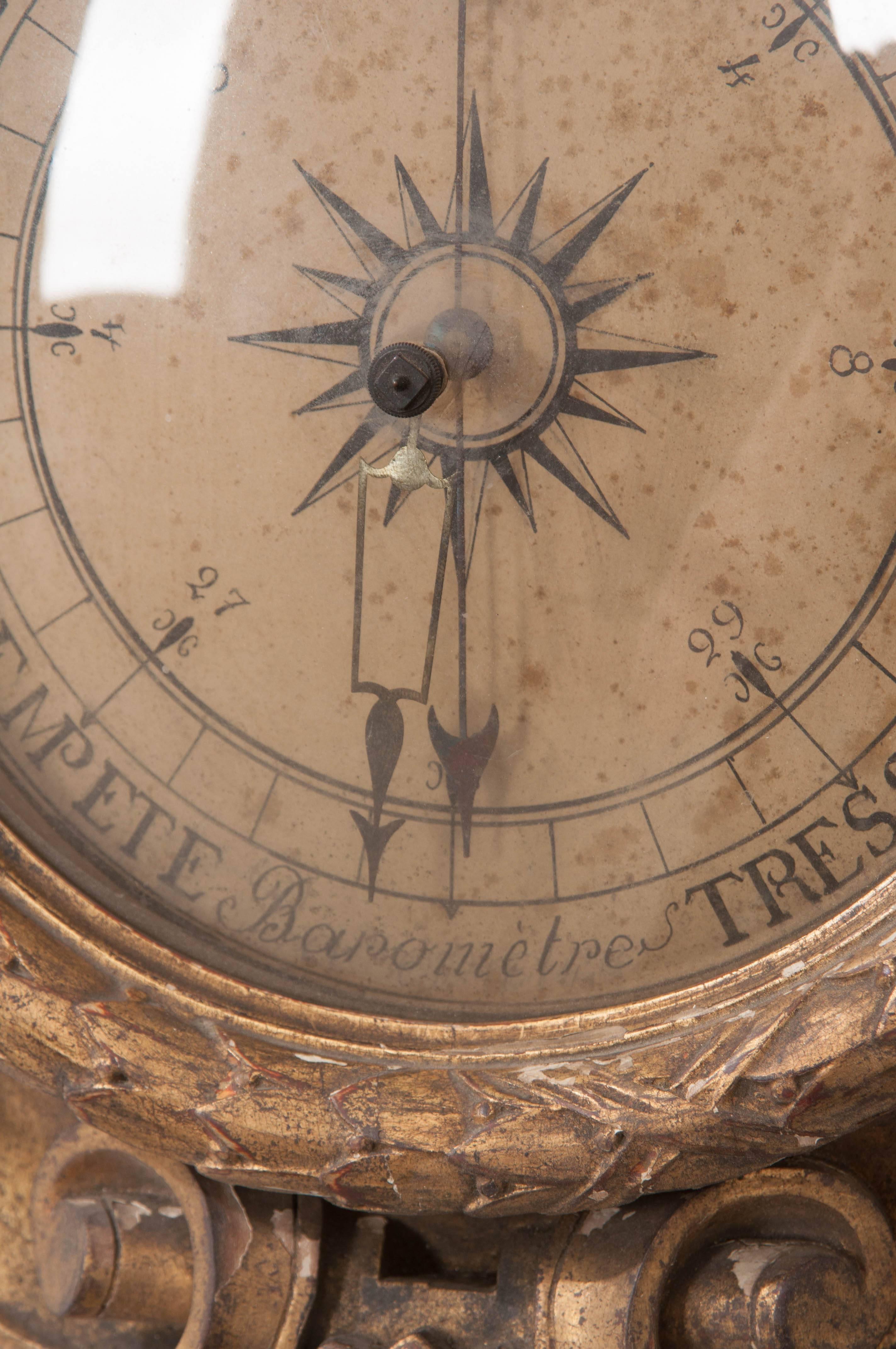 French 19th Century Gold Gilt Barometer 1