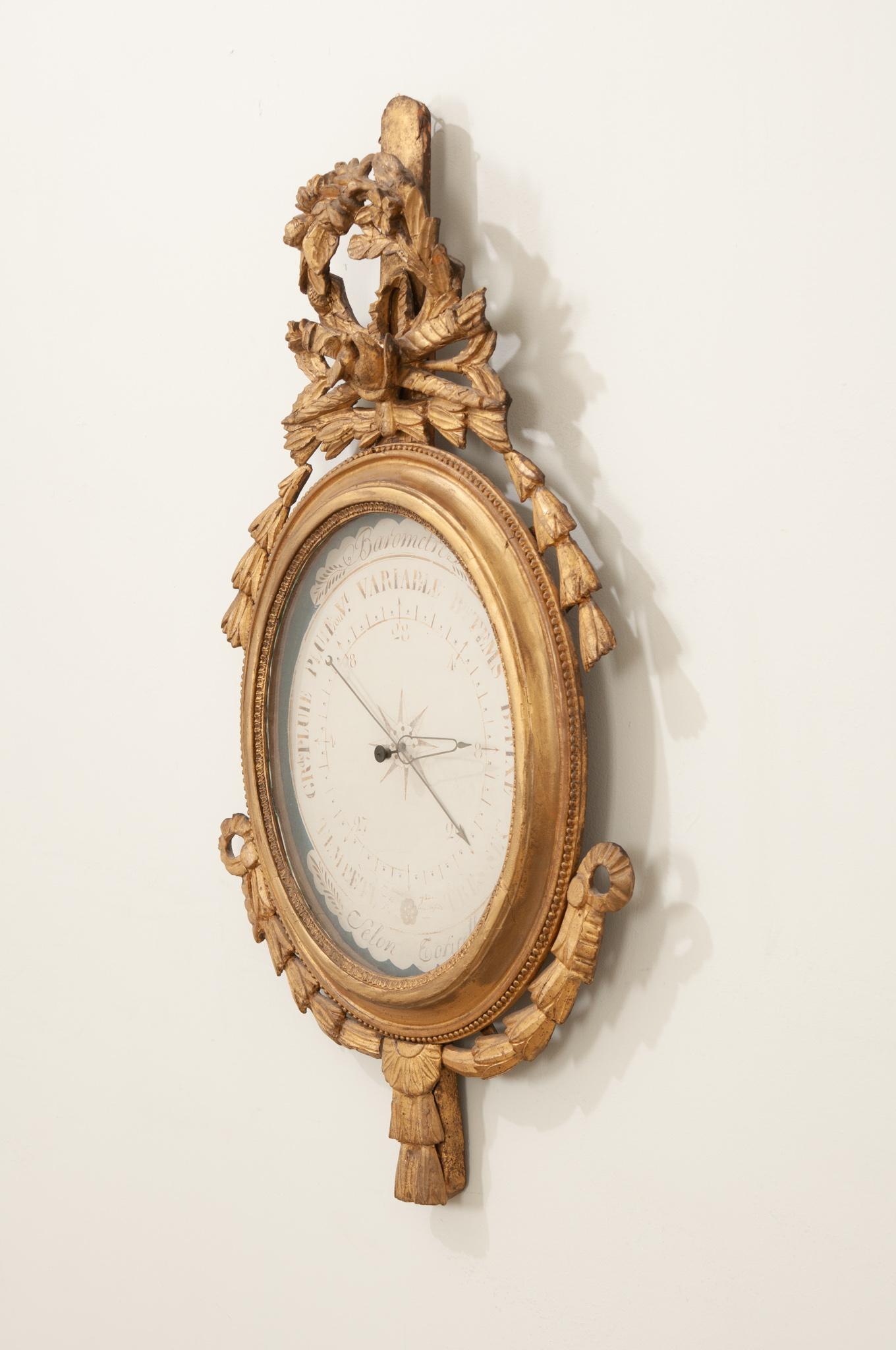 Carved French 19th Century Gold Gilt Barometer